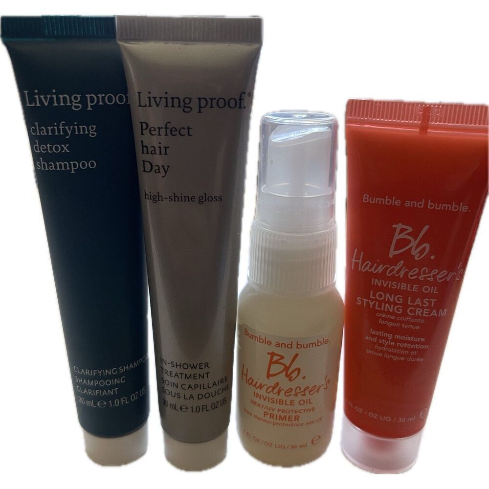 Bumble BB Hairdresser /Living Proof 4 Item Travel Shampoo Gloss Invisible Oil